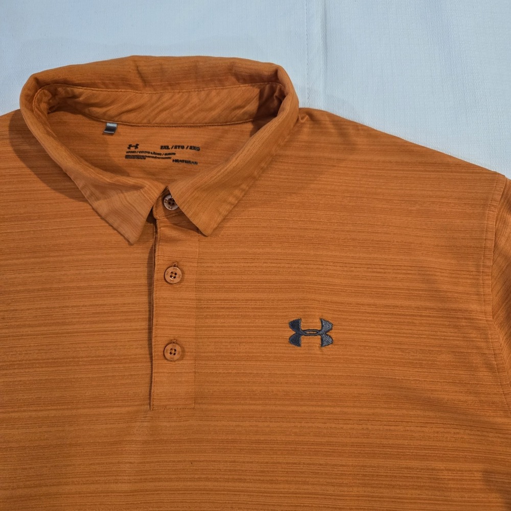Under Armour Men's Polo Style Golf Activewear Short Sleeve Orange Stripes 2XL - Picture 2 of 10